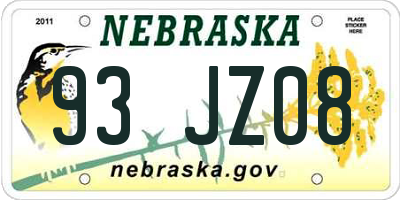 NE license plate 93JZ08