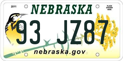 NE license plate 93JZ87