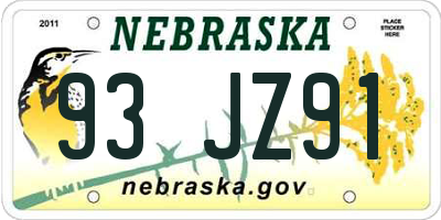 NE license plate 93JZ91
