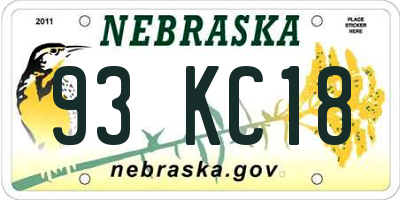 NE license plate 93KC18