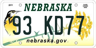 NE license plate 93KD77