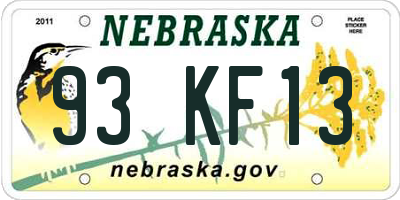 NE license plate 93KF13