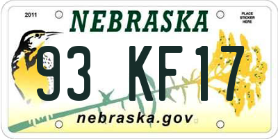 NE license plate 93KF17
