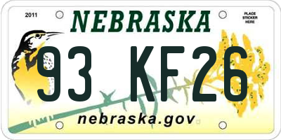 NE license plate 93KF26