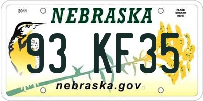 NE license plate 93KF35