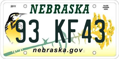 NE license plate 93KF43