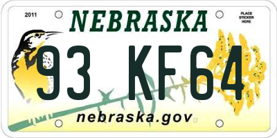 NE license plate 93KF64