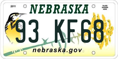NE license plate 93KF68