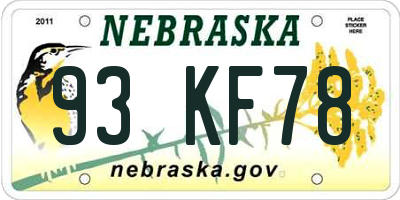 NE license plate 93KF78