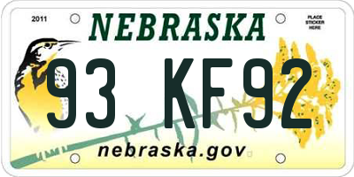 NE license plate 93KF92