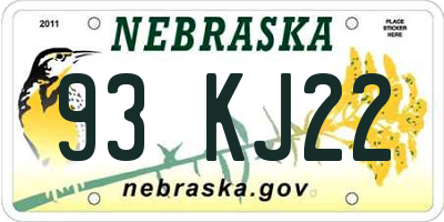 NE license plate 93KJ22