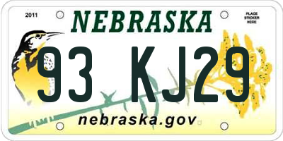 NE license plate 93KJ29