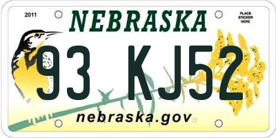 NE license plate 93KJ52