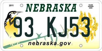 NE license plate 93KJ53