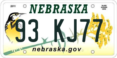 NE license plate 93KJ77