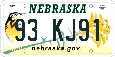 NE license plate 93KJ91