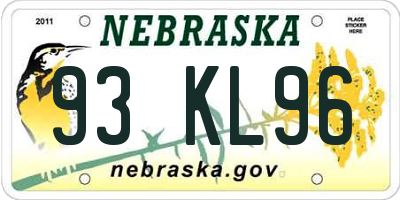 NE license plate 93KL96