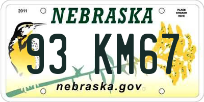 NE license plate 93KM67