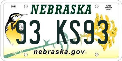 NE license plate 93KS93