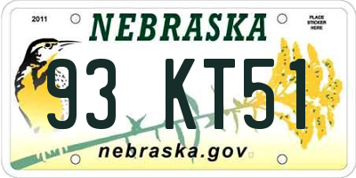 NE license plate 93KT51