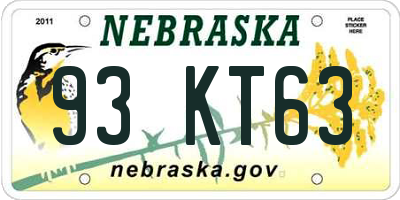 NE license plate 93KT63