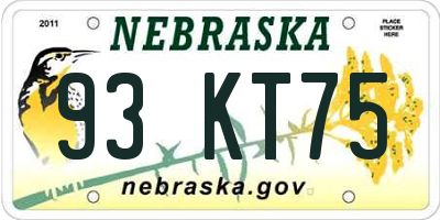 NE license plate 93KT75