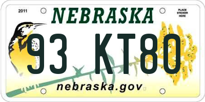 NE license plate 93KT80