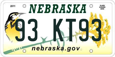 NE license plate 93KT93