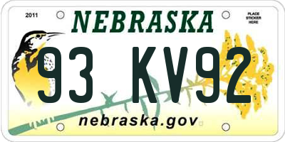 NE license plate 93KV92