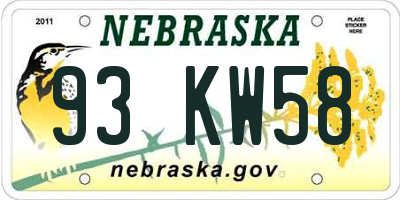 NE license plate 93KW58