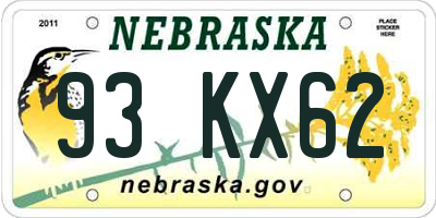 NE license plate 93KX62