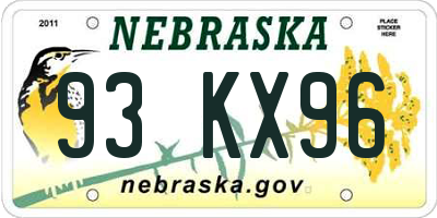NE license plate 93KX96