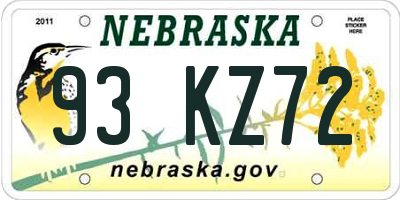NE license plate 93KZ72