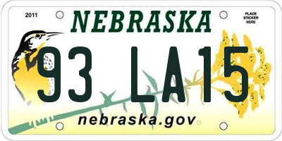 NE license plate 93LA15
