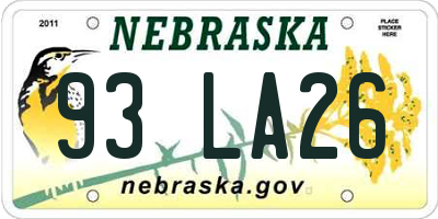 NE license plate 93LA26