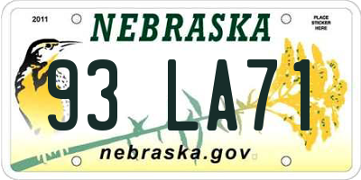 NE license plate 93LA71