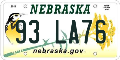 NE license plate 93LA76