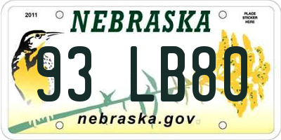 NE license plate 93LB80