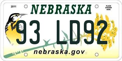 NE license plate 93LD92