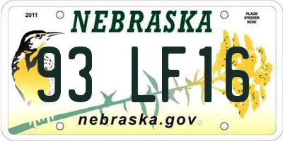 NE license plate 93LF16