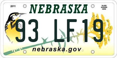 NE license plate 93LF19