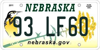 NE license plate 93LF60