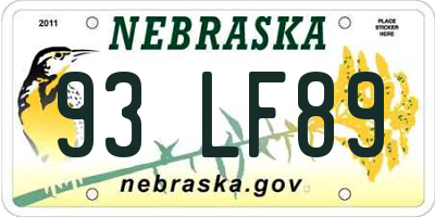 NE license plate 93LF89