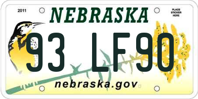 NE license plate 93LF90