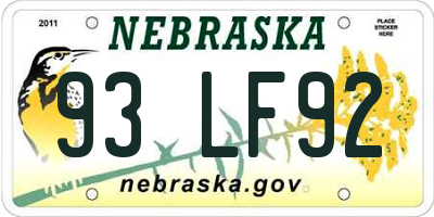 NE license plate 93LF92