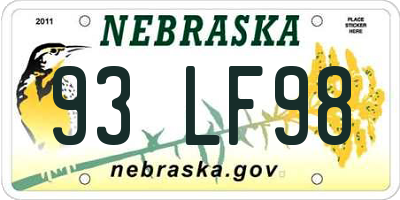 NE license plate 93LF98