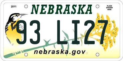 NE license plate 93LI27