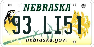 NE license plate 93LI51
