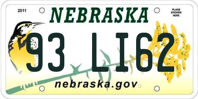 NE license plate 93LI62