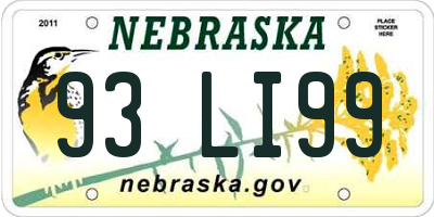 NE license plate 93LI99